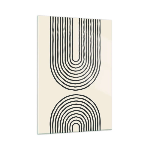 Cuadro sobre vidrio - Impresiones sobre Vidrio - Una pintura abstracta en blanco y negro que representa líneas en forma de arco. - 50x70cm - Próximamente... - Decoración de pared moderna para salón y dormitorio ARTTOR
