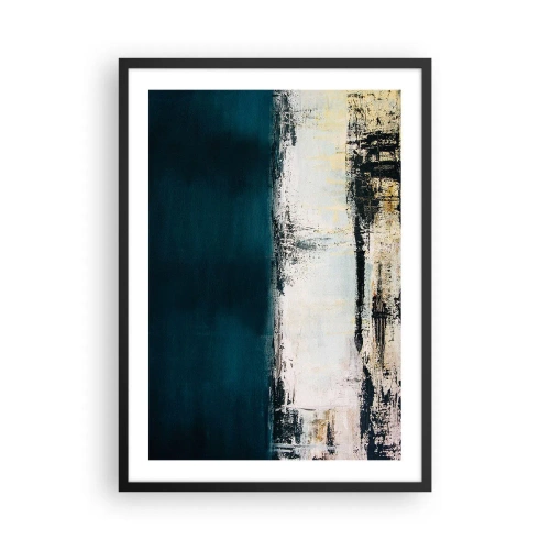 Póster en marco negro - Composición abstracta en tonos azul marino y beige. - 50x70cm - Composición horizontal - Decoración de pared moderna para salón y dormitorio ARTTOR
