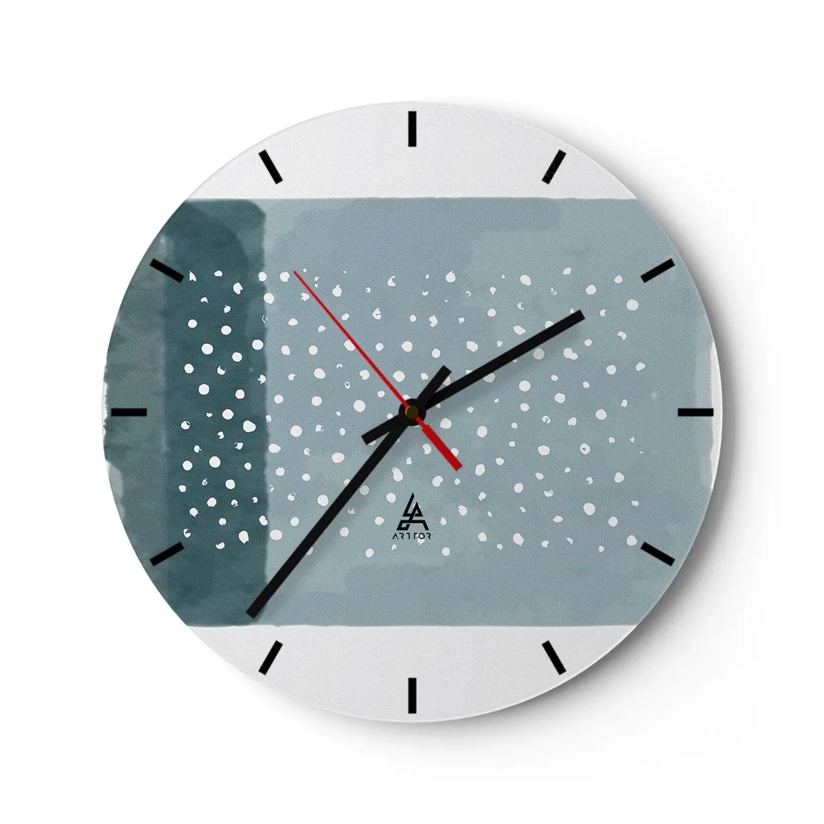 Reloj de pared - Reloj de vidrio - Una composición moderna con puntos sobre un fondo de tonos azules. - 30x30cm - Creación sobre azul - Decoración de pared moderna para salón, cocina y dormitorio ARTTOR