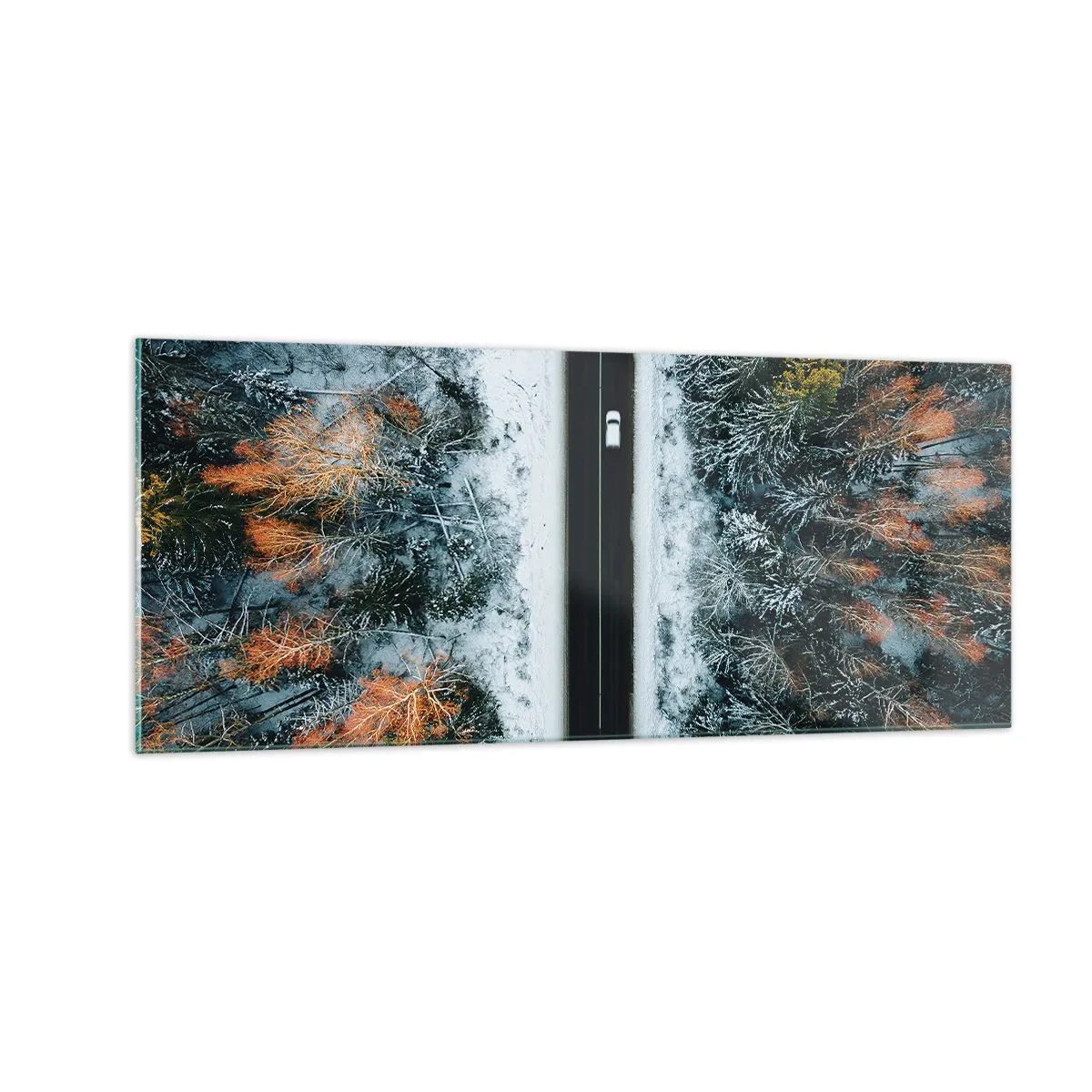 Cuadro sobre vidrio - Impresiones sobre Vidrio - Atravesar el bosque en invierno - 100x40 cm