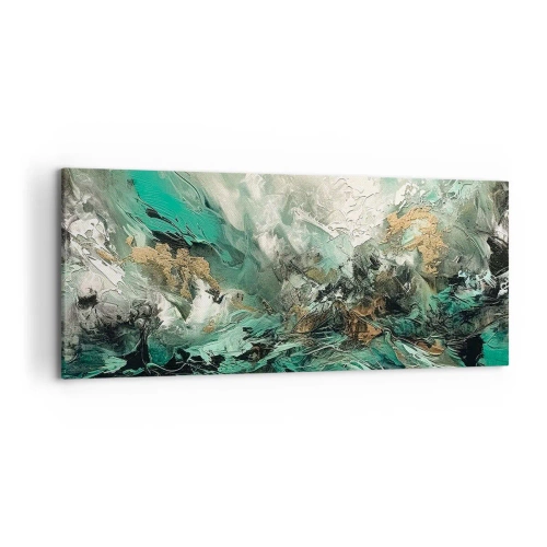 Cuadro sobre lienzo - Impresión de Imagen - Paisaje abstracto en tonos verdes y dorados. - 120x50cm - Hervor negro esmeralda - Decoración de pared moderna para salón y dormitorio ARTTOR