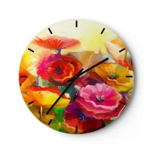 Reloj de pared - Reloj de vidrio - Flores abstractas de colores sobre un fondo claro - 30x30cm - No solo rojo - Decoración de pared moderna para salón, cocina y dormitorio ARTTOR