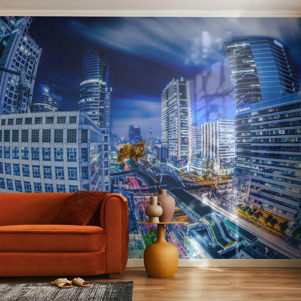 Fotomural Autadhesivo Deluxe Sticker - Ritmos de la ciudad nocturna - Ciudad, Bangkok, Arquitectura - 500x350 cm