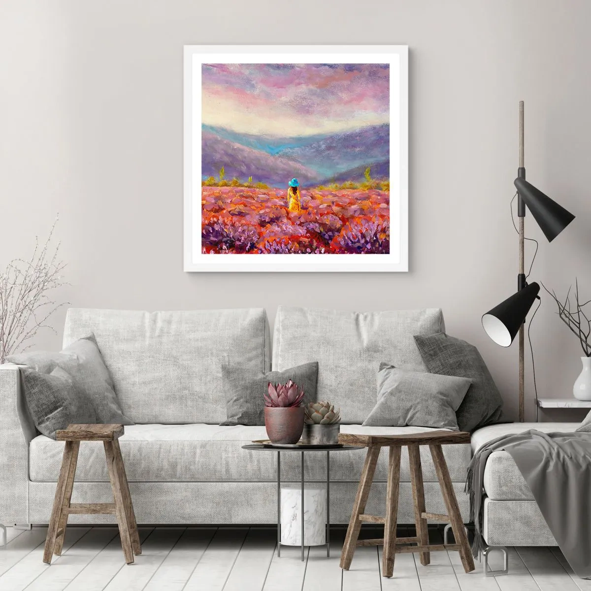 Póster en marco blanco - En un mundo de lavanda - 40x40 cm