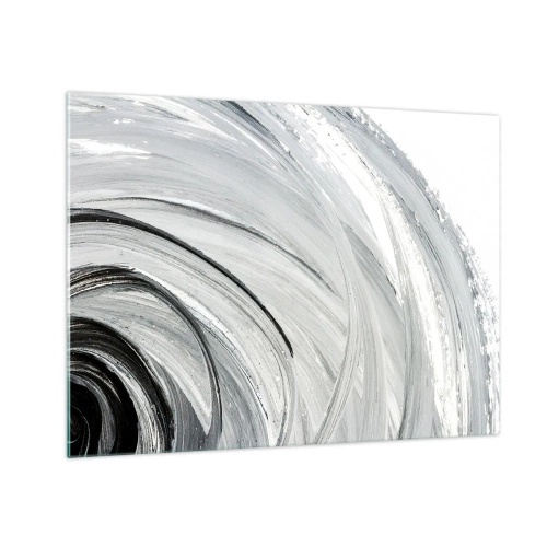 Cuadro sobre vidrio - Impresiones sobre Vidrio - Una espiral en blanco y negro con pinceladas dinámicas. - 70x50cm - Composición orbital - Decoración de pared moderna para salón y dormitorio ARTTOR