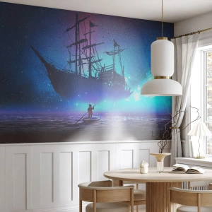Fotomural Premium Canvas - Un barco fantástico contra el cielo estrellado. - 100x70cm - El encuentro con el mito del mar - Decoración de pared moderna para salón y dormitorio ARTTOR