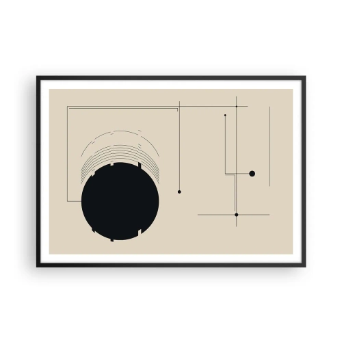 Póster en marco negro - Líneas geométricas negras y un círculo sobre un fondo beige. - 100x70cm - Composición elástica y dinámica - Decoración de pared moderna para salón y dormitorio ARTTOR