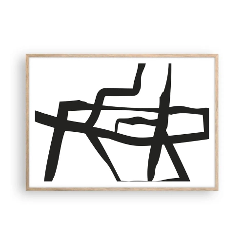 Póster en marco roble claro - Construcción en blanco y negro - 100x70 cm