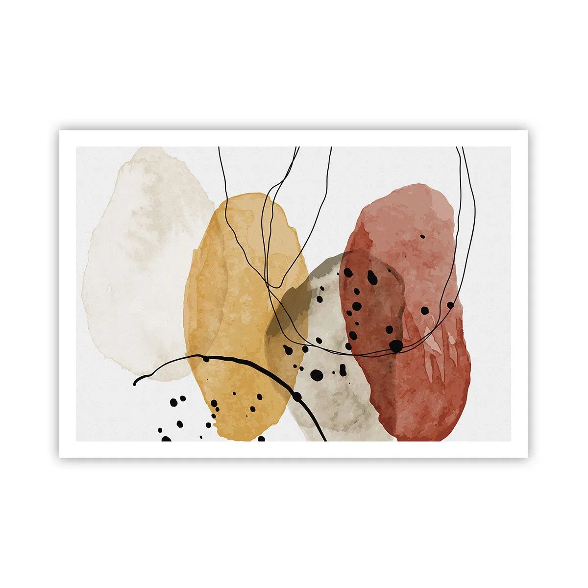 Póster - Manchas abstractas en tonos beige, amarillo y rojo. - 100x70cm - Líneas y transparencias - Decoración de pared moderna para salón y dormitorio ARTTOR