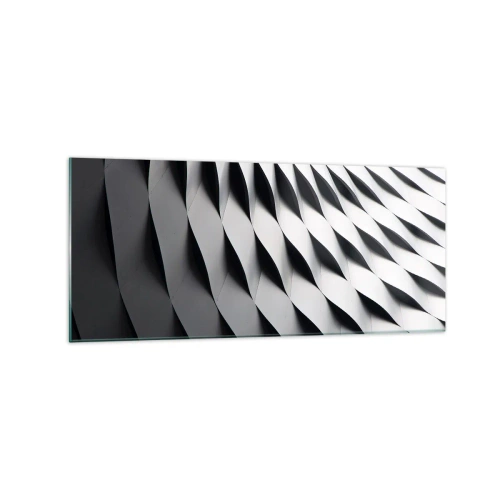 Cuadro sobre vidrio - Impresiones sobre Vidrio - Patrón geométrico abstracto en tonos blanco y negro. - 120x50cm - En la superficie de las ondas - Decoración de pared moderna para salón y dormitorio ARTTOR
