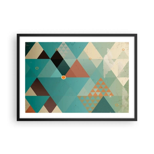 Póster en marco negro - Patrones geométricos en tonos turquesa y marrón. - 70x50cm - Uno para todos y todos para uno - Decoración de pared moderna para salón y dormitorio ARTTOR