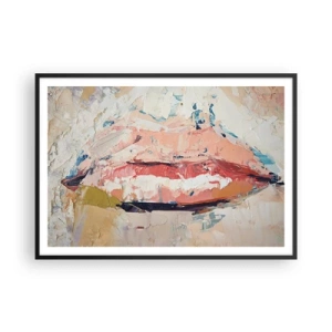 Póster en marco negro - Una composición abstracta que representa los labios de una mujer en colores pastel. - 100x70cm - Despierta los sentidos - Decoración de pared moderna para salón y dormitorio ARTTOR