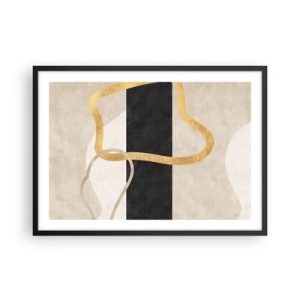 Póster en marco negro - Un diseño minimalista con formas en bucle en dorado y negro. - 70x50cm - Formas en bucle - Decoración de pared moderna para salón y dormitorio ARTTOR