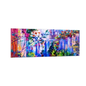 Cuadro sobre vidrio - Impresiones sobre Vidrio - Una calle colorida y llena de flores. - 140x50cm - Impresión - una calle italiana - Decoración de pared moderna para salón y dormitorio ARTTOR