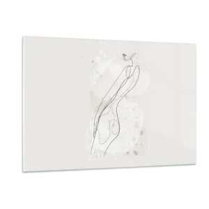 Cuadro sobre vidrio - Impresiones sobre Vidrio - Silueta contorneada de una mujer en tonos beige. - 120x80cm - Una mirada no dice nada y al mismo tiempo lo dice todo - Decoración de pared moderna para salón y dormitorio ARTTOR