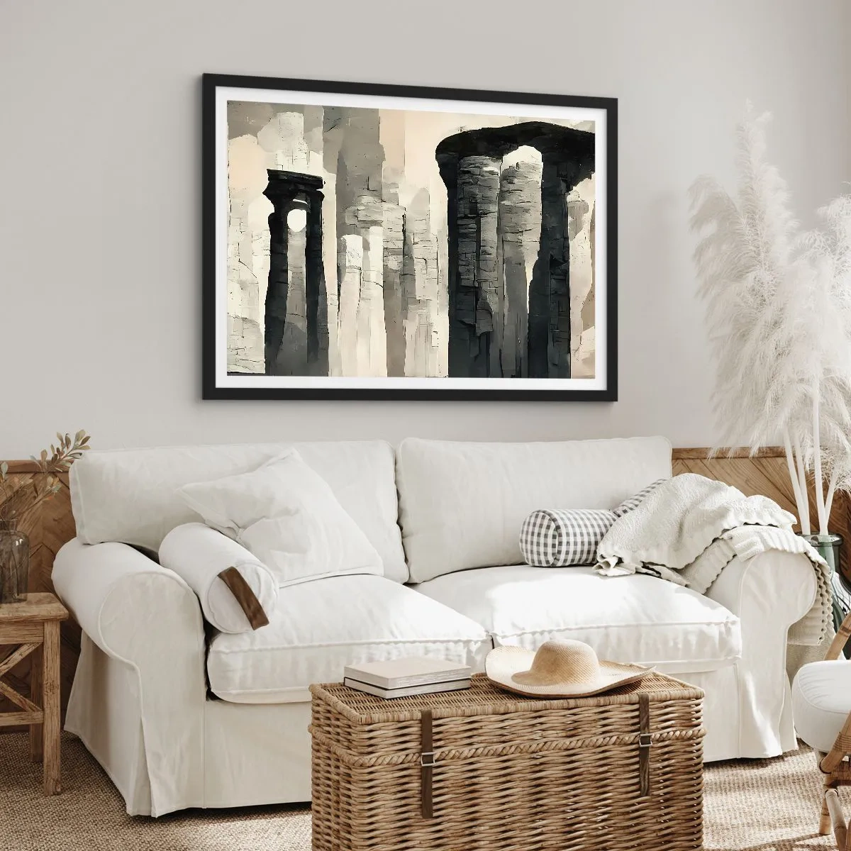 Póster en marco negro - Columnas históricas en un entorno monocromático atmosférico - 70x50cm - La majestuosidad de la antigüedad - Decoración de pared moderna para salón y dormitorio ARTTOR