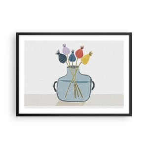 Póster en marco negro - Flores secas de colores en un jarrón sobre un fondo blanco. - 70x50cm - Como una semilla de amapola - Decoración de pared moderna para salón y dormitorio ARTTOR