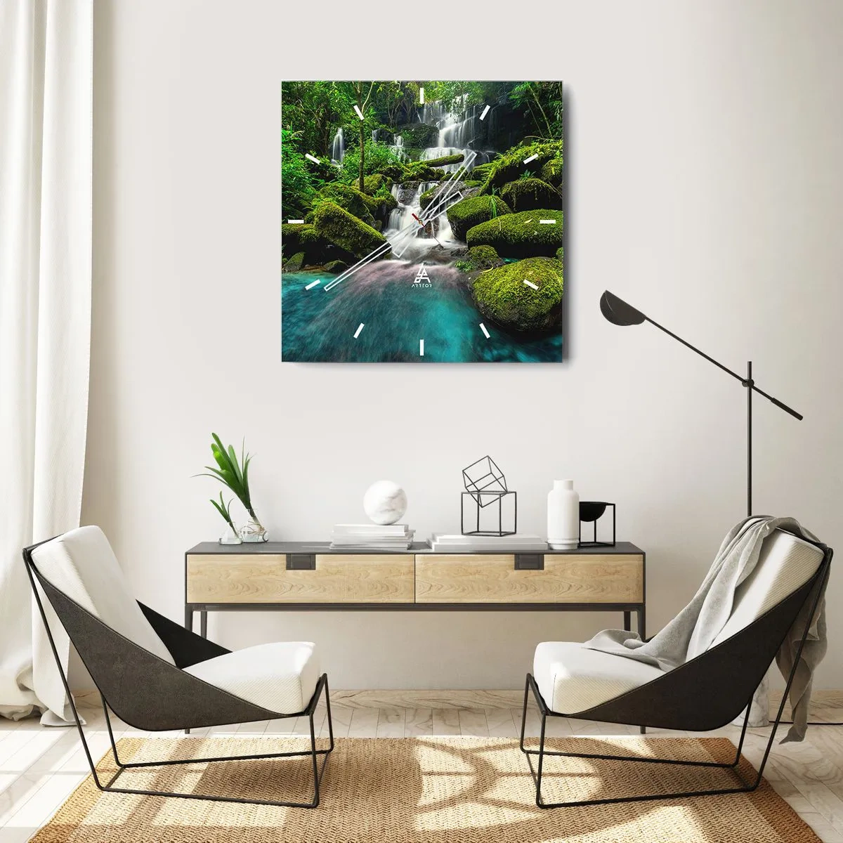 Reloj de pared - Reloj de vidrio - Turquesa, zafiro y plata líquida - 40x40 cm