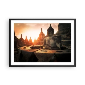 Póster en marco negro - Estatua de Buda en el templo de Borobudur al atardecer - 70x50cm - Tiempo de gran sabiduría - Decoración de pared moderna para salón y dormitorio ARTTOR