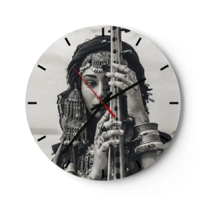 Reloj de pared - Reloj de vidrio - Dos pájaros acurrucados juntos en una rama sobre un fondo rosa. - 30x30cm - La música propia de Oriente - Decoración de pared moderna para salón, cocina y dormitorio ARTTOR