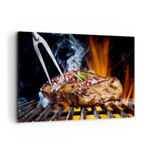 Cuadro sobre lienzo - Impresión de Imagen - Filete a la parrilla con especias - 100x70cm - Jugoso y fragante - Decoración de pared moderna para salón y dormitorio ARTTOR
