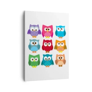 Cuadro sobre lienzo - Impresión de Imagen - Ilustraciones coloridas de búhos en estilo infantil. - 50x70cm - Es divertido ser diferente - Decoración de pared moderna para salón y dormitorio ARTTOR