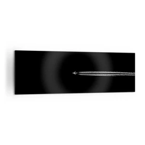 Cuadro sobre lienzo - Impresión de Imagen - Un avión a reacción con una estela de condensación visible sobre un fondo negro. - 160x50cm - En otra dimensión - Decoración de pared moderna para salón y dormitorio ARTTOR