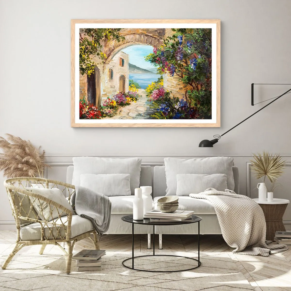 Póster en marco roble claro - El encanto del paisaje costero - 100x70 cm