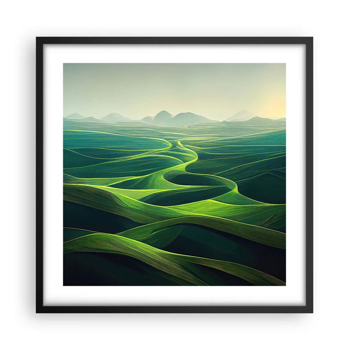 Póster en marco negro - Valles en tonos verdes - 50x50 cm