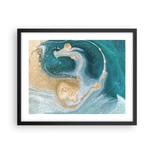 Póster en marco negro - Un remolino de oro y turquesa - 50x40 cm