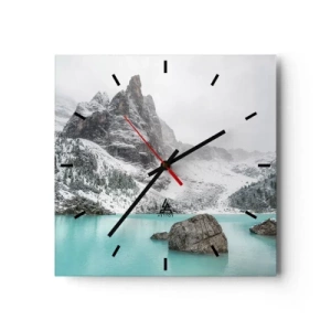 Reloj de pared - Reloj de vidrio - Un paisaje de montaña con un lago rodeado de picos nevados. - 30x30cm - En guardia - Decoración de pared moderna para salón y dormitorio ARTTOR