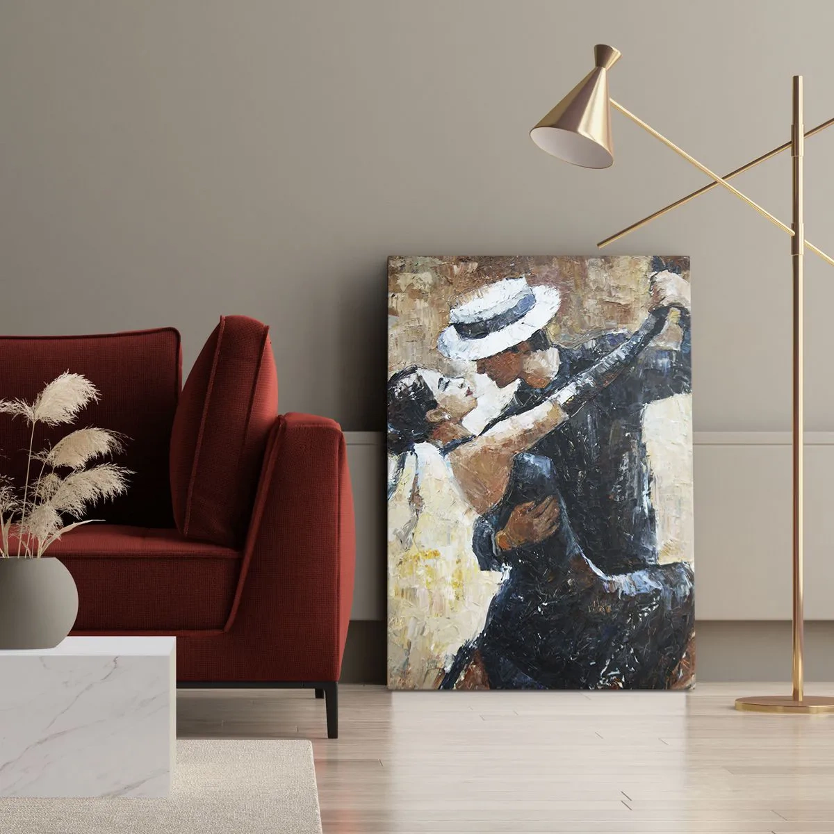 Cuadro sobre lienzo - Impresión de Imagen - Una pareja bailando tango en un estilo romántico y elegante. - 80x120cm - Estilo Rudolf Valentino - Decoración de pared moderna para salón y dormitorio ARTTOR
