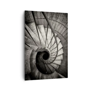 Cuadro sobre lienzo - Impresión de Imagen - Escalera de caracol en blanco y negro de estilo moderno. - 70x100cm - Escaleras arriba, escaleras abajo - Decoración de pared moderna para salón y dormitorio ARTTOR