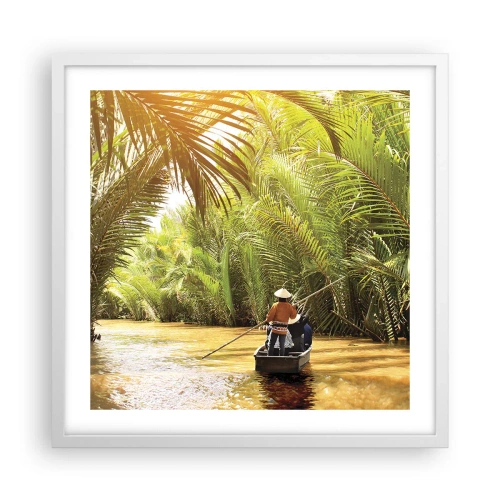 Póster en marco blanco - En un túnel de palmeras - 50x50 cm