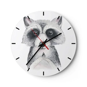 Reloj de pared - Reloj de vidrio - Un lindo mapache dibujado en blanco y negro. - 30x30cm - Un momento para la emoción - Decoración de pared moderna para salón, cocina y dormitorio ARTTOR