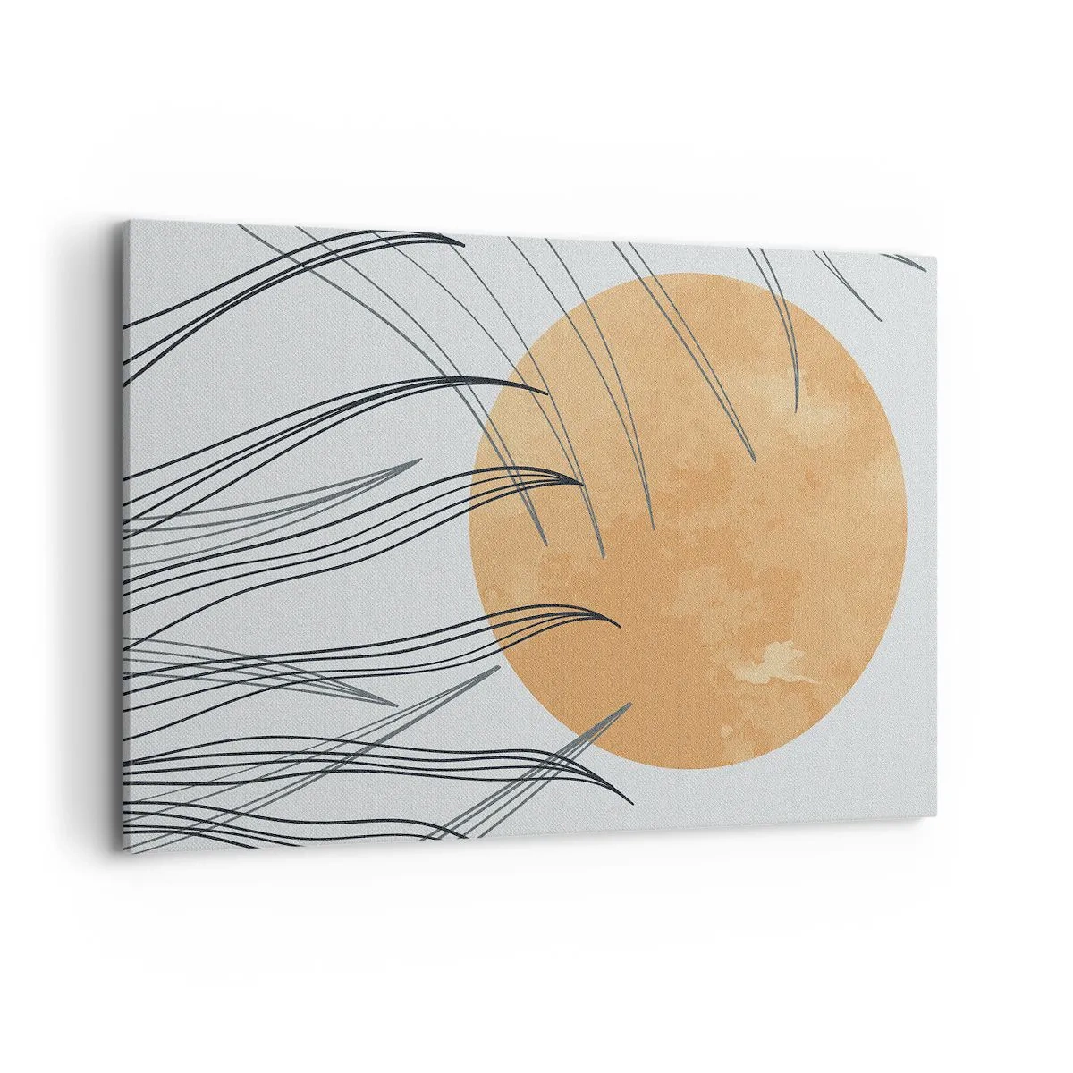 Cuadro sobre lienzo - Impresión de Imagen - Hojas de hierba abstractas contra el fondo de un gran sol naranja - 120x80cm - Siempre hacia el sol - Decoración de pared moderna para salón y dormitorio ARTTOR