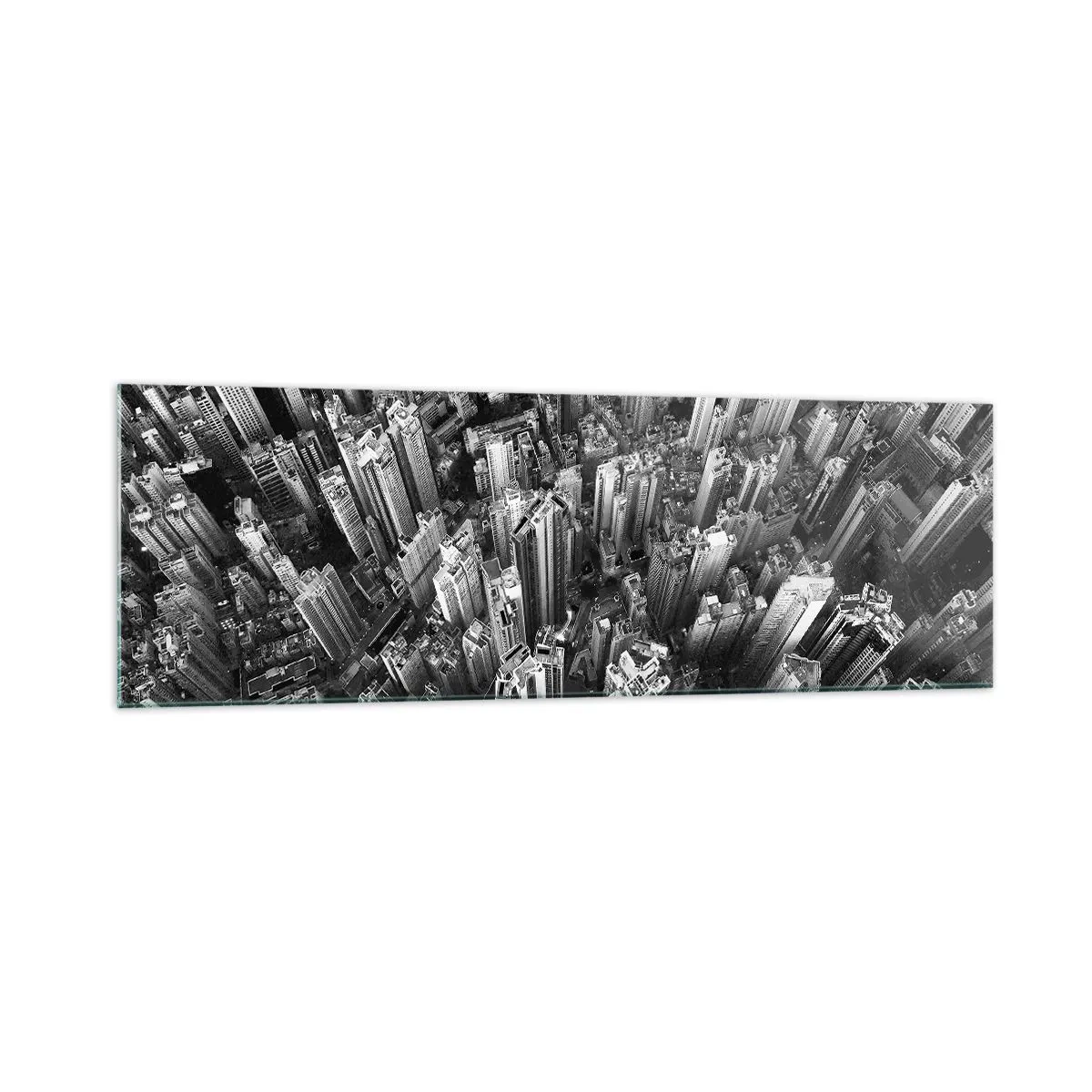Cuadro sobre vidrio - Impresiones sobre Vidrio - Vista aérea de la ciudad en blanco y negro - 160x50cm - Cada vez más alto - Decoración de pared moderna para salón y dormitorio ARTTOR
