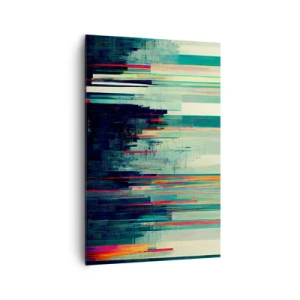 Cuadro sobre lienzo - Impresión de Imagen - Abstracción con líneas verticales y un horizonte de ciudad. - 80x120cm - Ciudad futurista - Decoración de pared moderna para salón y dormitorio ARTTOR