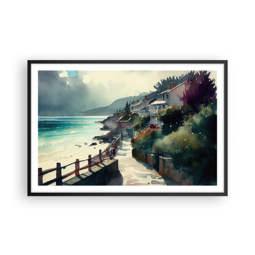 Póster en marco negro - Ciudad mediterránea - 91x61 cm