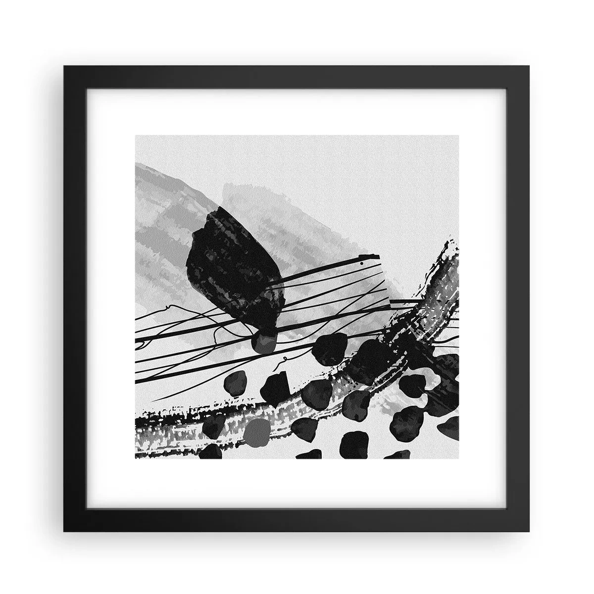 Póster en marco negro - Abstracción orgánica en blanco y negro - 30x30 cm