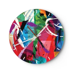 Reloj de pared - Reloj de vidrio - Un patrón abstracto con colores intensos y líneas dinámicas. - 30x30cm - Rápido, animado y con efecto - Decoración de pared moderna para salón, cocina y dormitorio ARTTOR