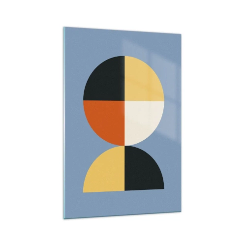 Cuadro sobre vidrio - Impresiones sobre Vidrio - Círculos geométricos sobre un fondo azul. - 70x100cm - Mira y cuenta - Decoración de pared moderna para salón y dormitorio ARTTOR