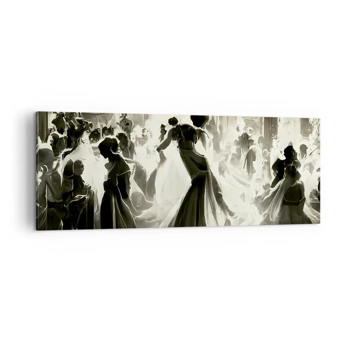 Cuadro sobre lienzo - Impresión de Imagen - Balón de estilo retro en blanco y negro. - 140x50cm - Gran mascarada - Decoración de pared moderna para salón y dormitorio ARTTOR