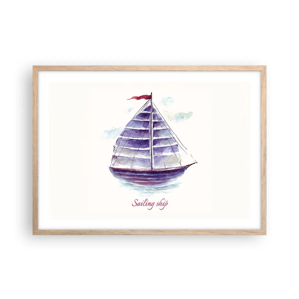 Póster en marco roble claro - Velas izadas y aguas tranquilas - 70x50 cm