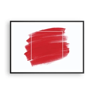 Póster en marco negro - Trazo de pincel rojo con borde blanco - 100x70cm - Fuera del marco - Decoración de pared moderna para salón y dormitorio ARTTOR