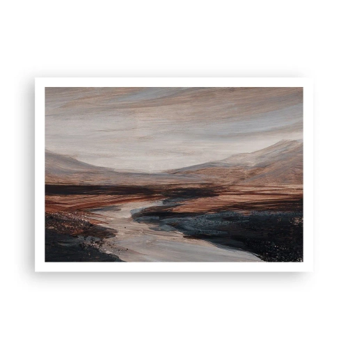 Póster - Un paisaje pintoresco con un río y montañas. - 100x70cm - Valle apacible - Decoración de pared moderna para salón y dormitorio ARTTOR