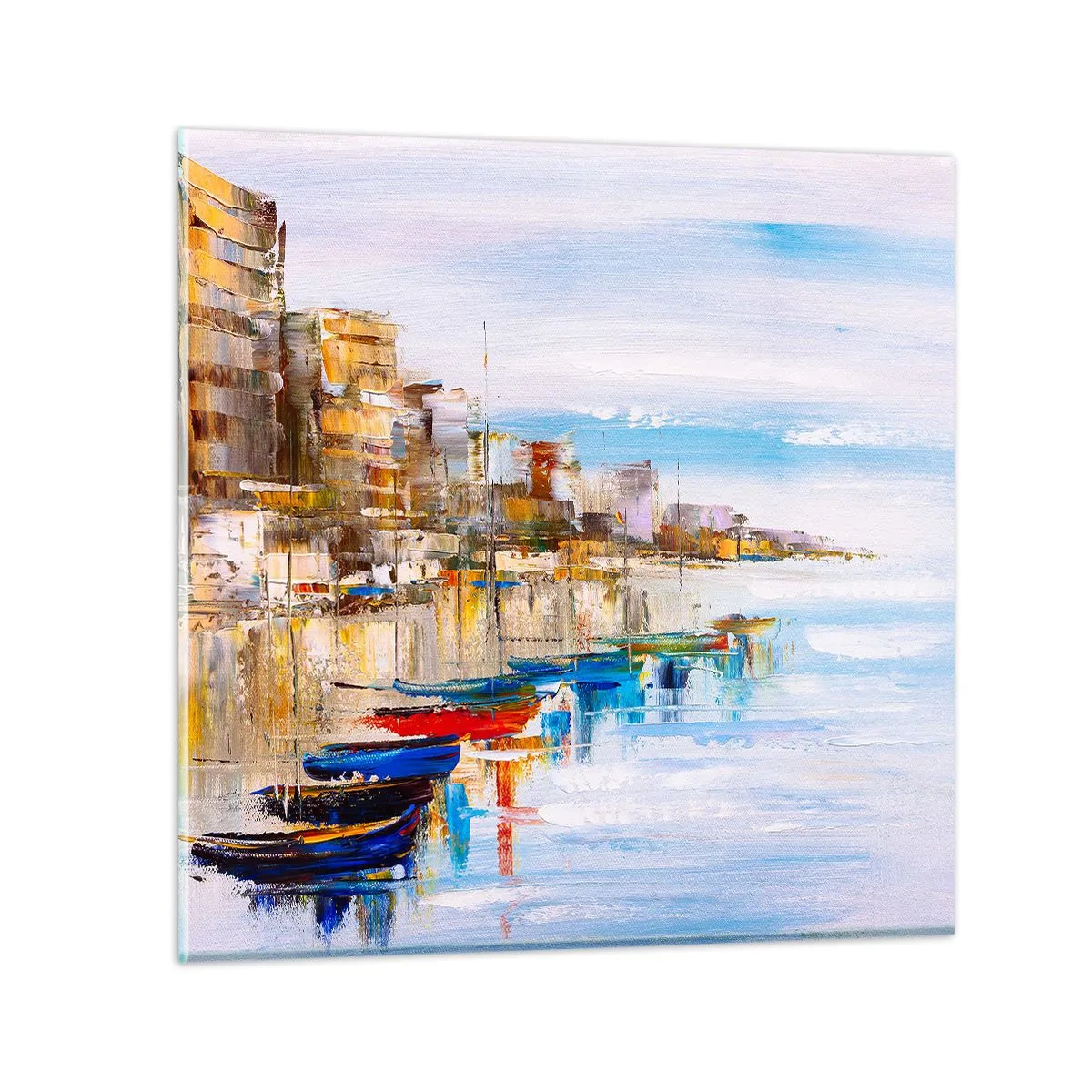 Cuadro sobre vidrio - Impresiones sobre Vidrio - Puerto urbano multicolor - 30x30 cm