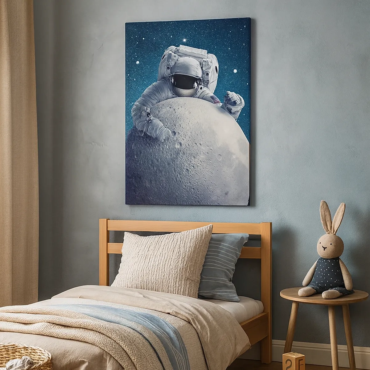 Cuadro sobre lienzo - Impresión de Imagen - Astronauta sosteniendo la luna contra un cielo estrellado - 50x70cm - Bromista espacial - Decoración de pared moderna para salón y dormitorio ARTTOR