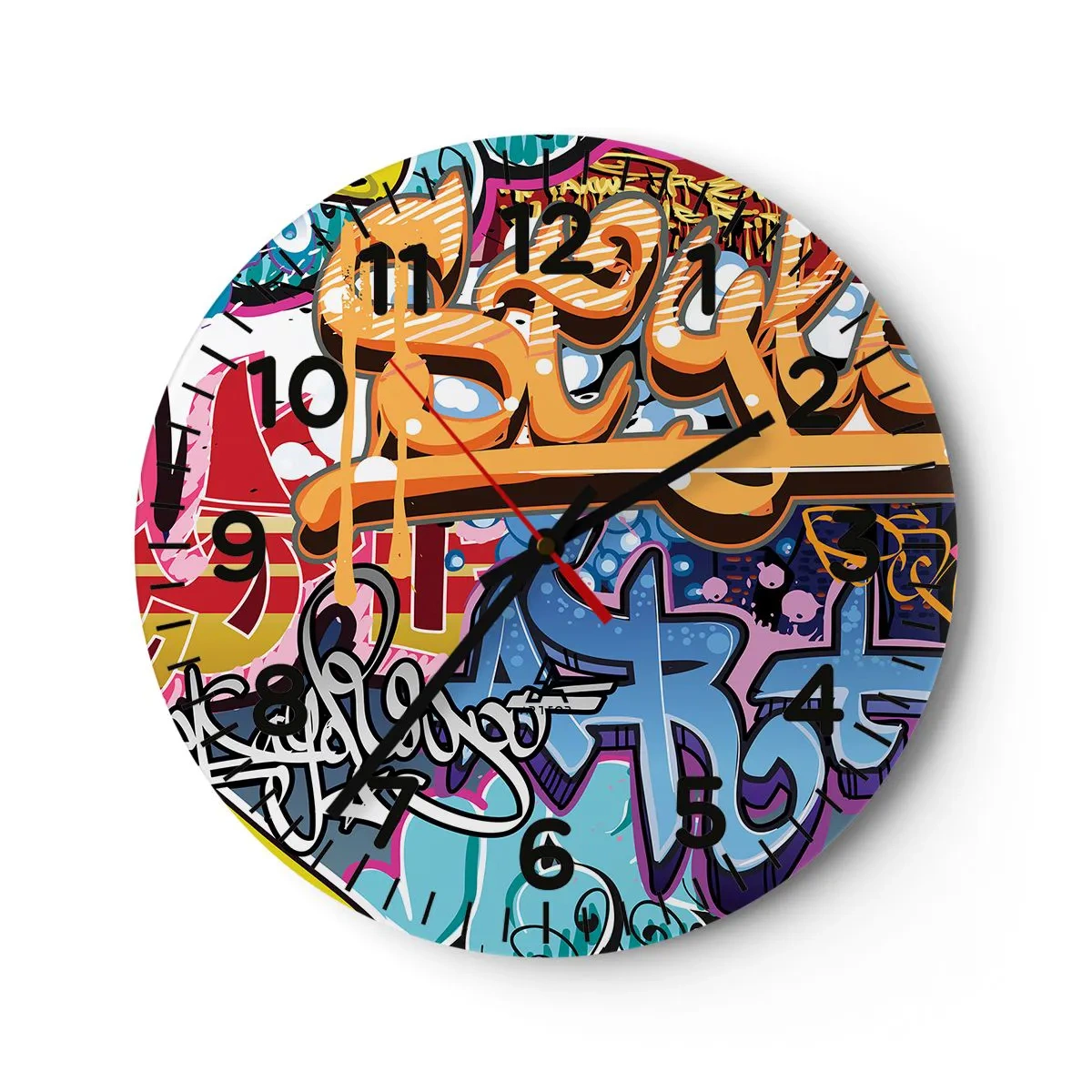 Reloj de pared - Reloj de vidrio - Grafiti, el arte urbano - 30x30 cm
