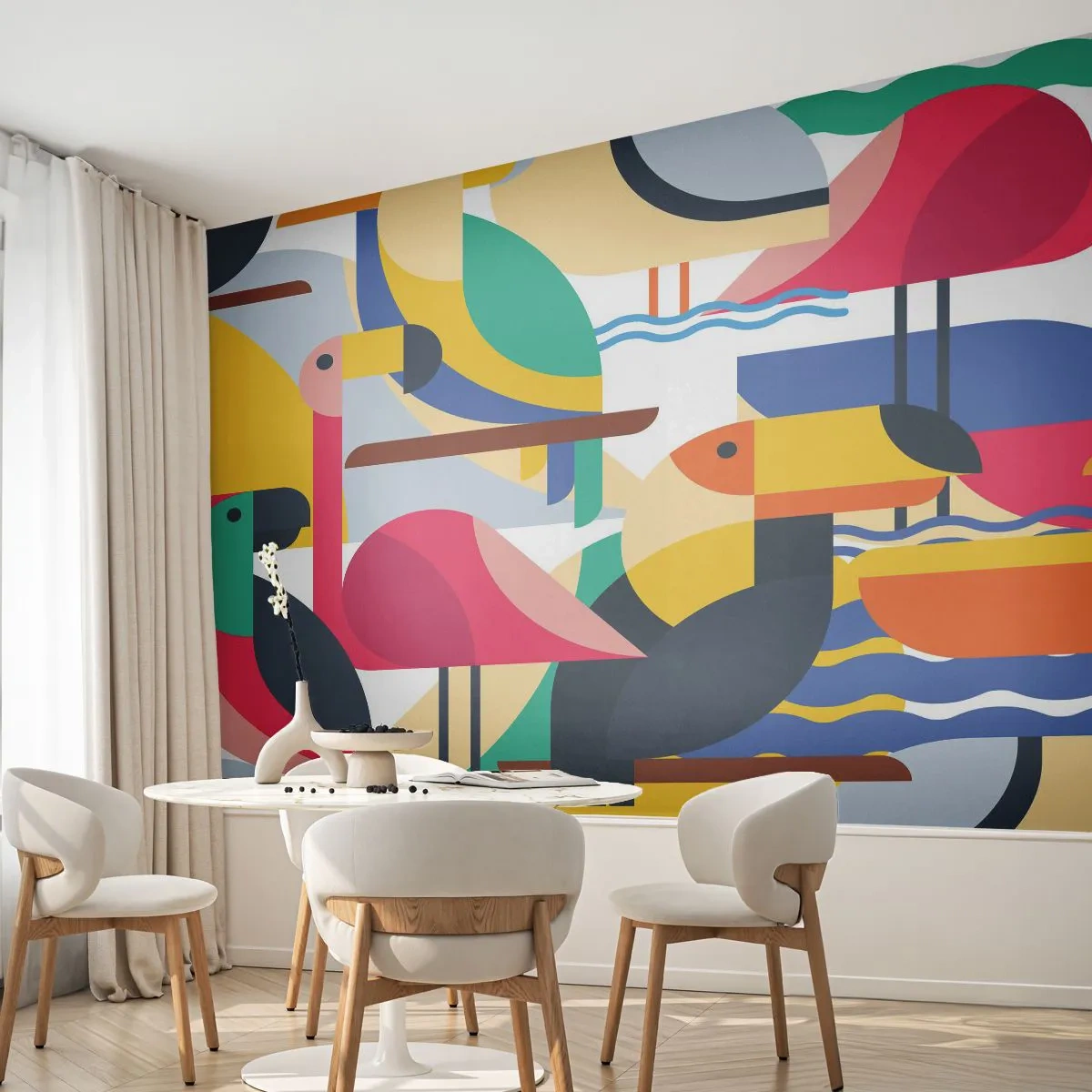 Fotomural Premium Canvas - Fiesta de las aves - Abstracción, Pelícano, Pedazo - 350x256 cm